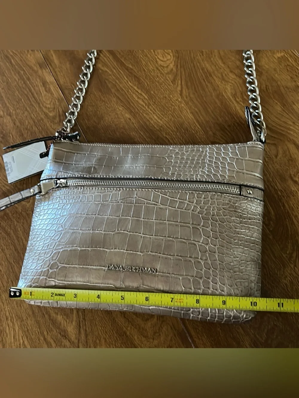 Dana Buchman Women’s Metallic Champagne Faux Leather Zip Chain Crossbody Bag NWT